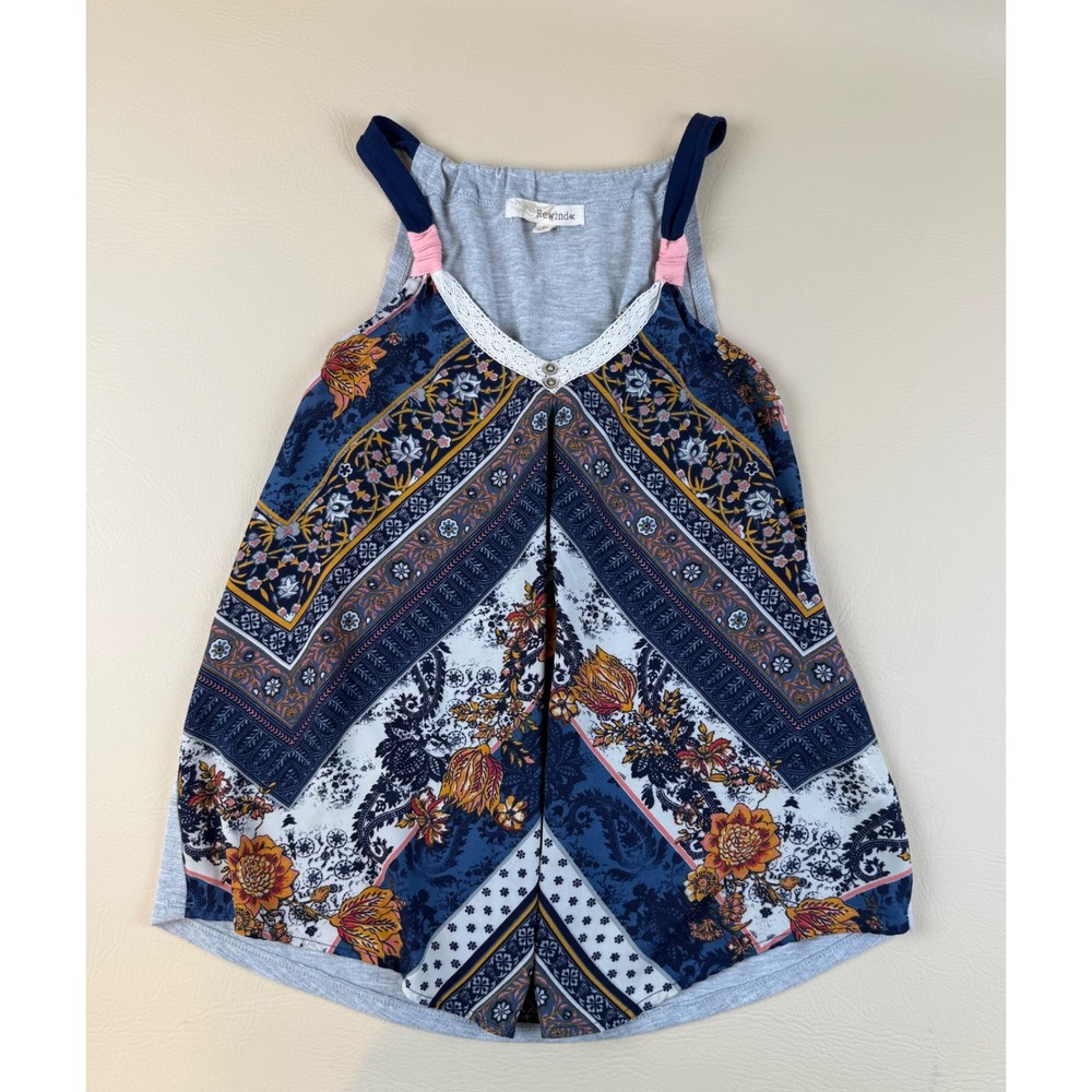 Boho Paisley Tank Top Mixed Media Lace Trim Medium Rewind